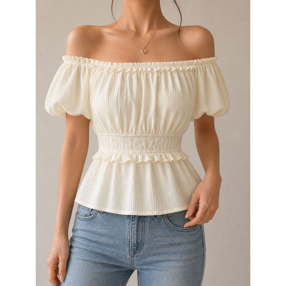 NWT Scarlet Darkness Cream Peasant Blouse Cottagecore Prairie Puff Sleeve Top S